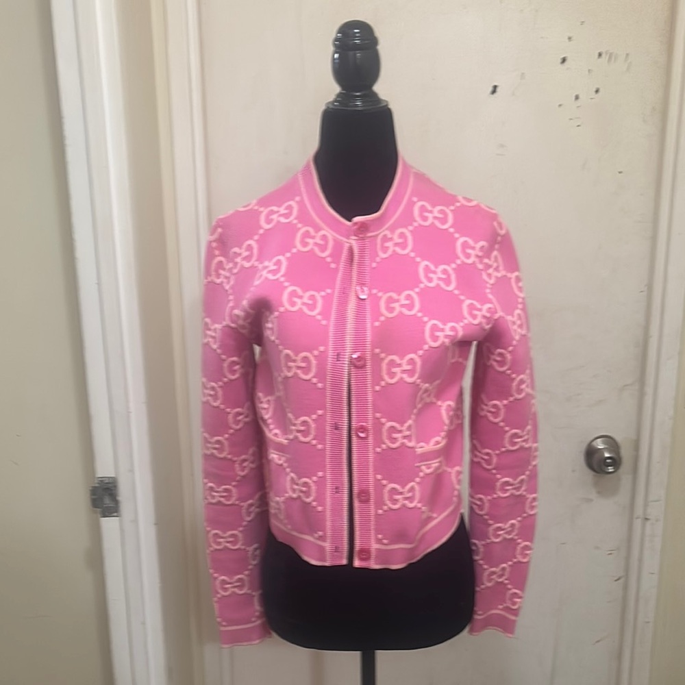 Gucci Pink Cardigan with Logo Pattern